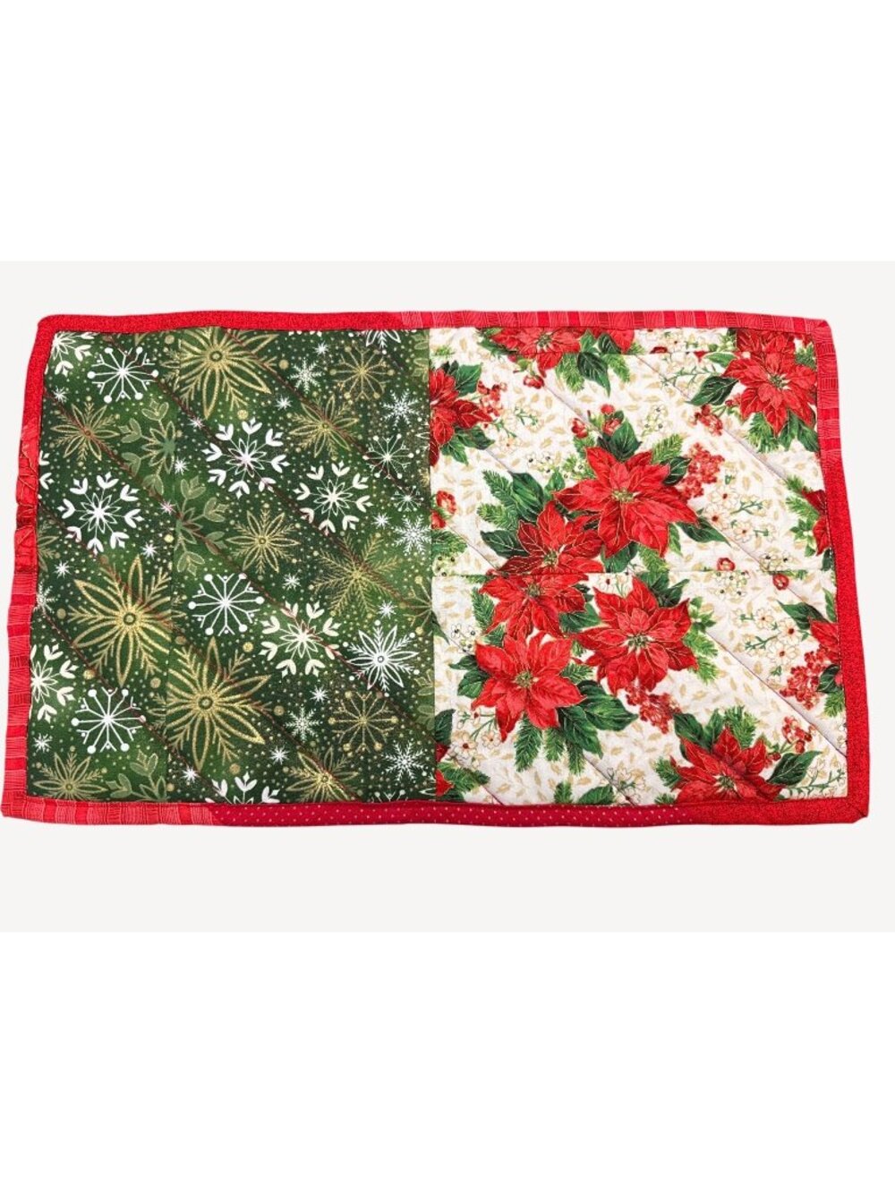 Quilted Christmas Table Mats Set Of 4 Snowflake & Poinsettia 19” x12" Red Green